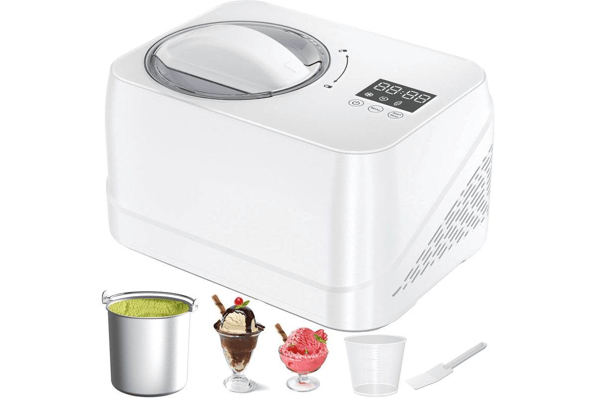 Sorbetière électrique avec compresseur autoréfrigérante 1L avec spatule et bol gradué, pour glaces maison gelato et crèmes glacées