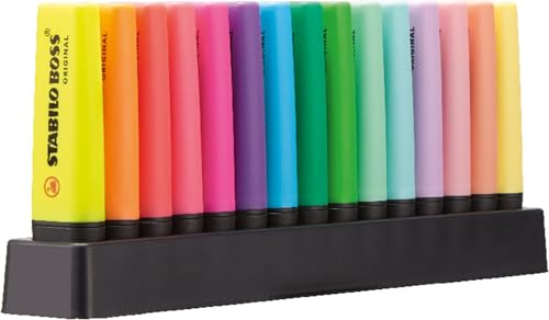 Set de bureau de 15 surligneurs STABILO BOSS Original fluo et pastel