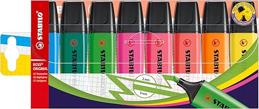 Pochette de 8 surligneurs fluo STABILO BOSS ORIGINAL