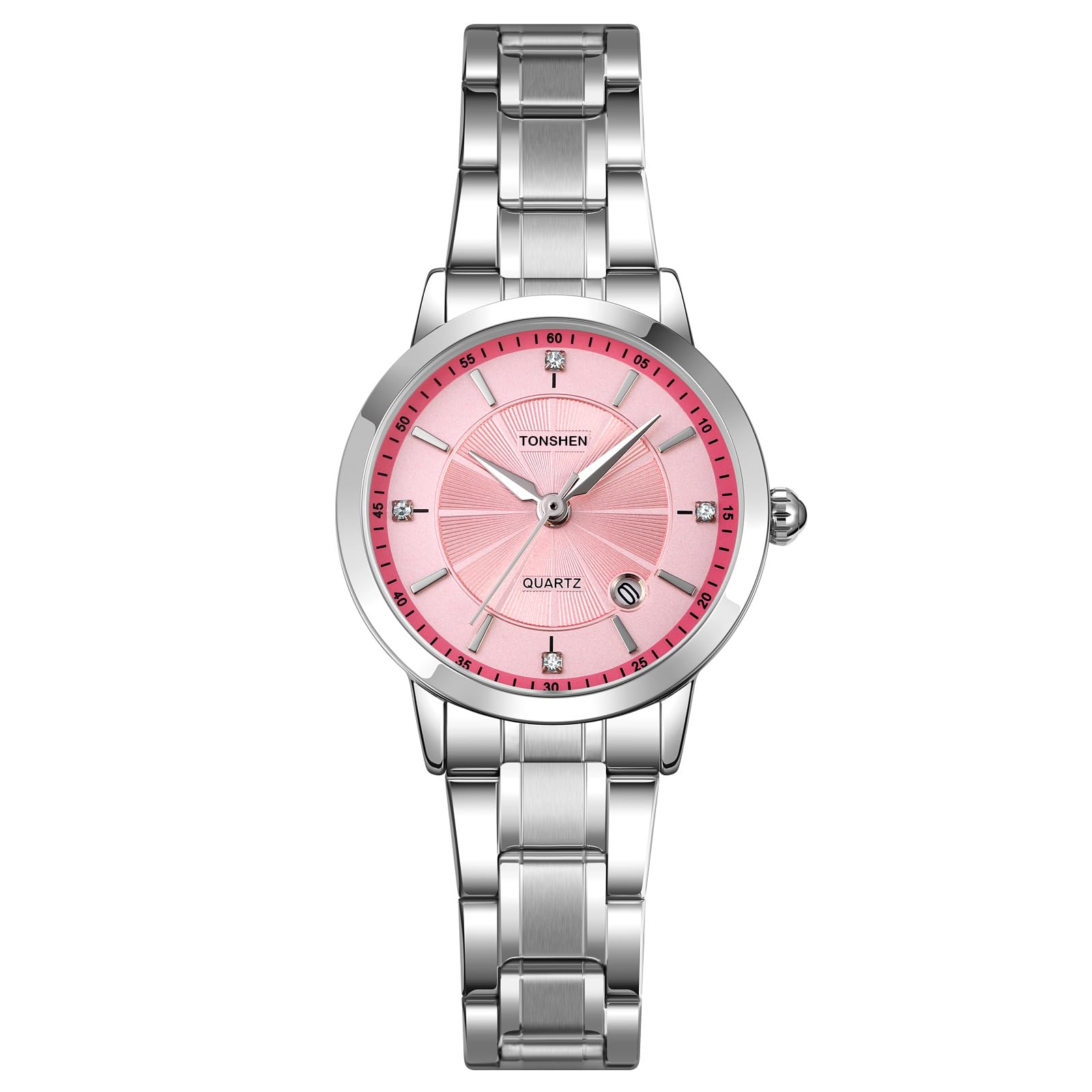Montre analogique TONSHEN pour femme avec cadran et bracelet rose en acier inoxydable