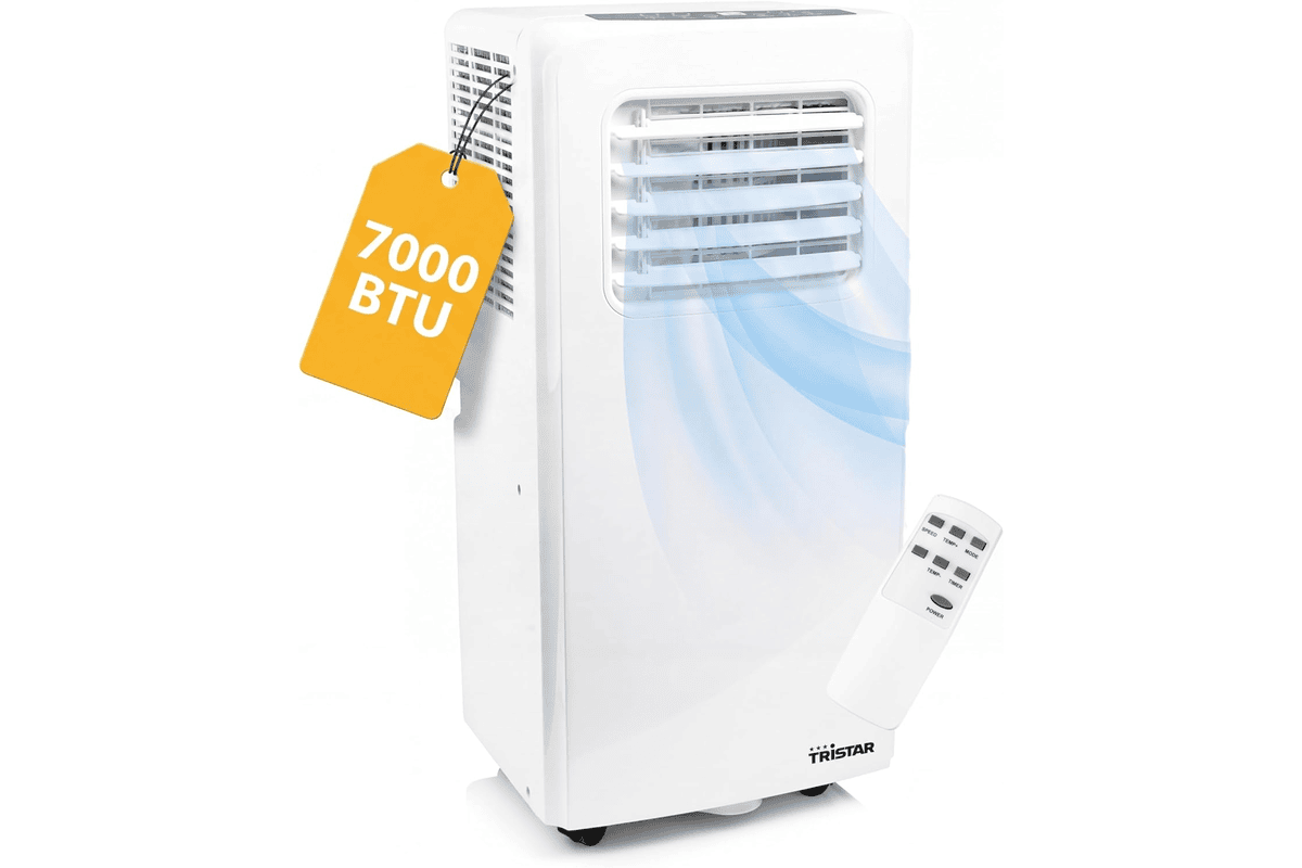 Tristar climatiseur mobile AC-5478 blanc 7000 BTU 3-en-1 déshumidifie rafraîchit ventile 25 m² kit fenêtre classe énergétique A canicule bon plan Amazon