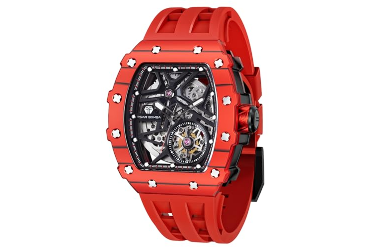 Bon plan Amazon TSAR BOMBA montre automatique homme tonneau luxe fibre carbone etanche 50M mai 2026