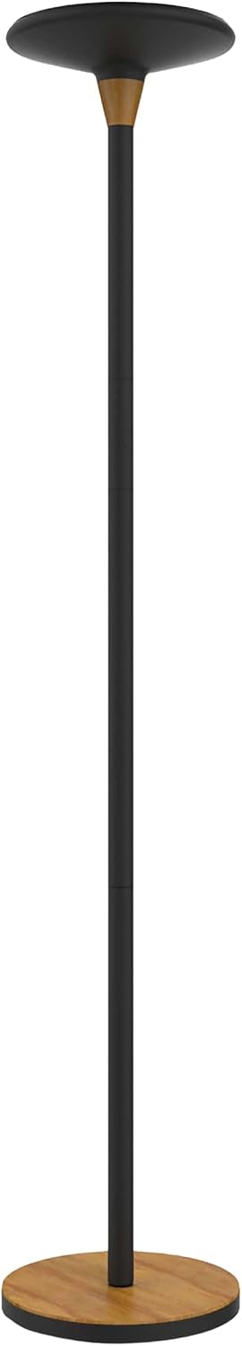 Lampadaire LED Unilux BALY noir et bambou avec large tête ronde et socle en bois