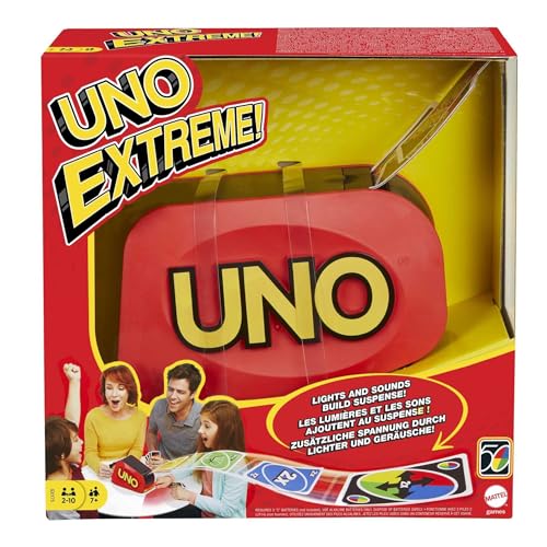 Jeu de cartes Mattel Games UNO Extrême avec son lanceur électronique rouge