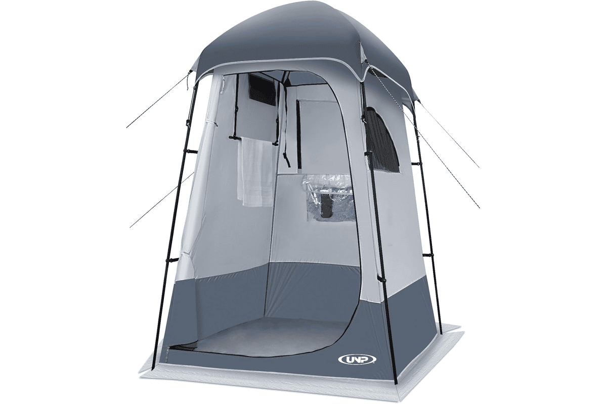 Tente de douche UNP cabine vestiaire portable grise abri d'intimité tente de toilette pour randonnée camping plage festival montage rapide arceaux fibre de verre porte à zip haute qualité