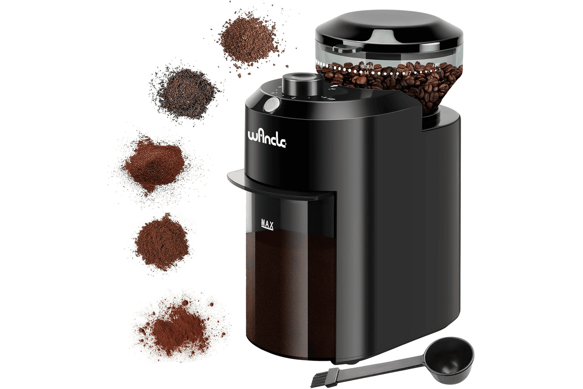 Wancle Moulin à café électrique noir broyeur grain réglable 28 réglages de mouture précise pour 12 tasses