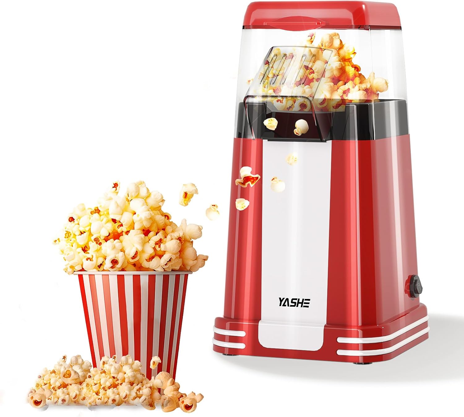 Machine à pop-corn rétro YASHE rouge fonctionnant à l'air chaud