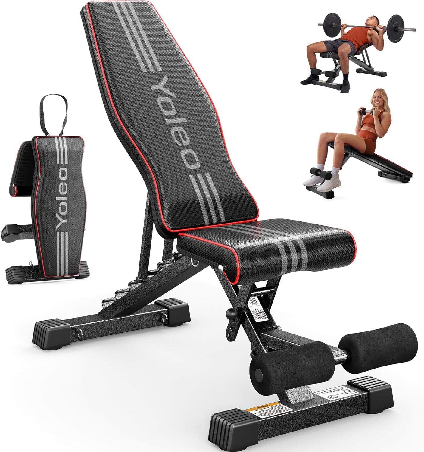 Banc de musculation réglable YOLEO noir avec détails rouges