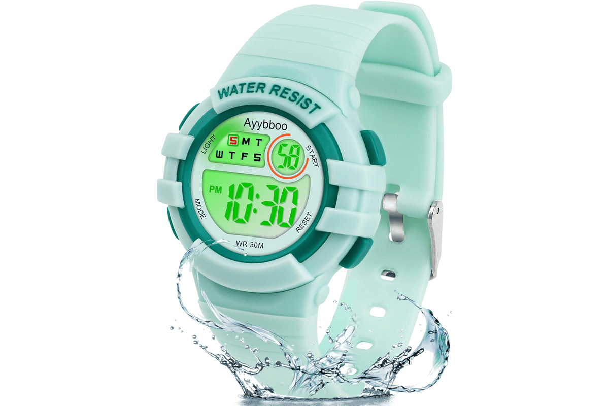 Ayybboo montre enfant numerique digitale garcon fille sport LED 7 couleurs lumineuse etanche 30M alarme chronometre date cadeau