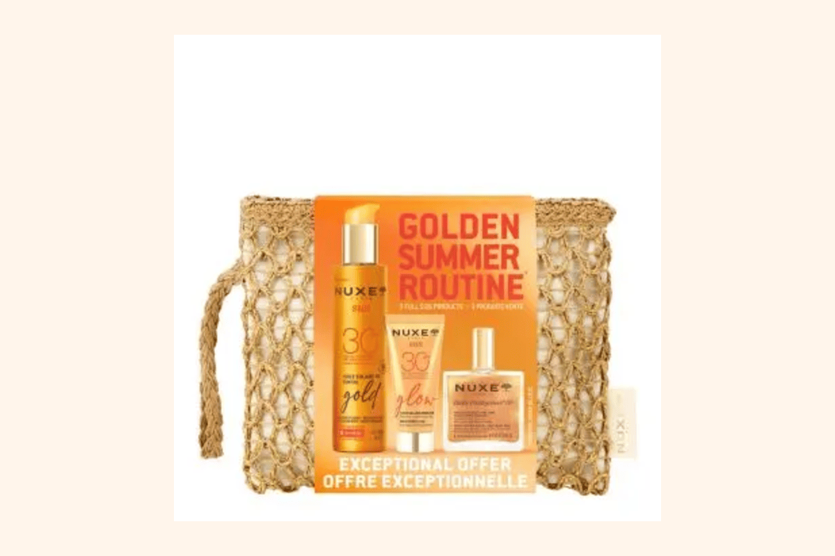 Nuxe Trousse Ma Routine Dorée de l'Été 3 produits Fluide Solaire SPF30 40 ml Huile Solaire Or SPF30 150 ml Huile Prodigieuse Or 50 ml Beauty Success 47,18 euros au lieu de 62,90 euros