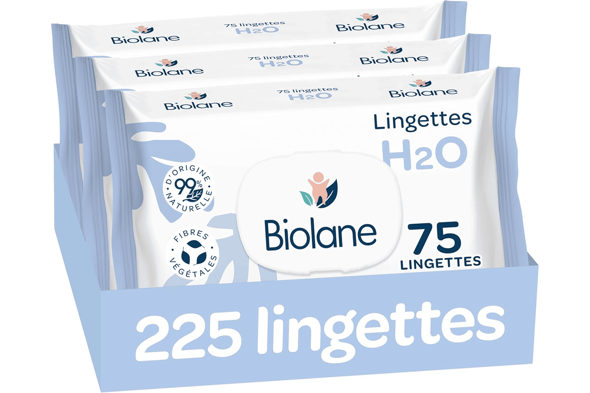 Biolane lingettes bébé à l'eau 225 lingettes lot de 3x75 nettoyage doux et efficace sans rinçage dès la naissance 11,44 € Amazon