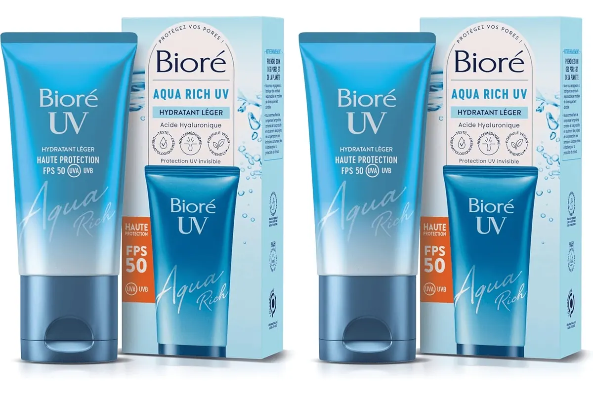 Biore Aqua Rich UV FPS 50 haute protection quotidien hydratation creme solaire visage acide hyaluronique k-beauty texture aqueuse