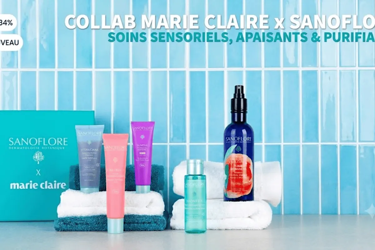 Box Marie Claire × Sanoflore édition limitée à 22,90 € au lieu de 82,78 € (-72 %) : 5 soins visage Sanoflore (Eau Florale Fleur d'Oranger 200 ml, Fluide Hydratation Rosa Fresca 40 ml, Fluide anti-taches SPF30 Lumina 40 ml, Gelée Exfoliante Hydra Ciana 75 ml, Lotion Purifiante Aqua Magnifica 50 ml) — édition limitée sans engagement, expédition à partir du 15 juin 2026