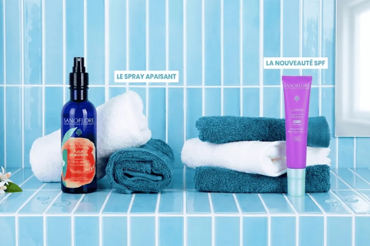Box Marie Claire × Sanoflore — eau florale fleur d'oranger et nouveauté fluide SPF30 Lumina anti-taches