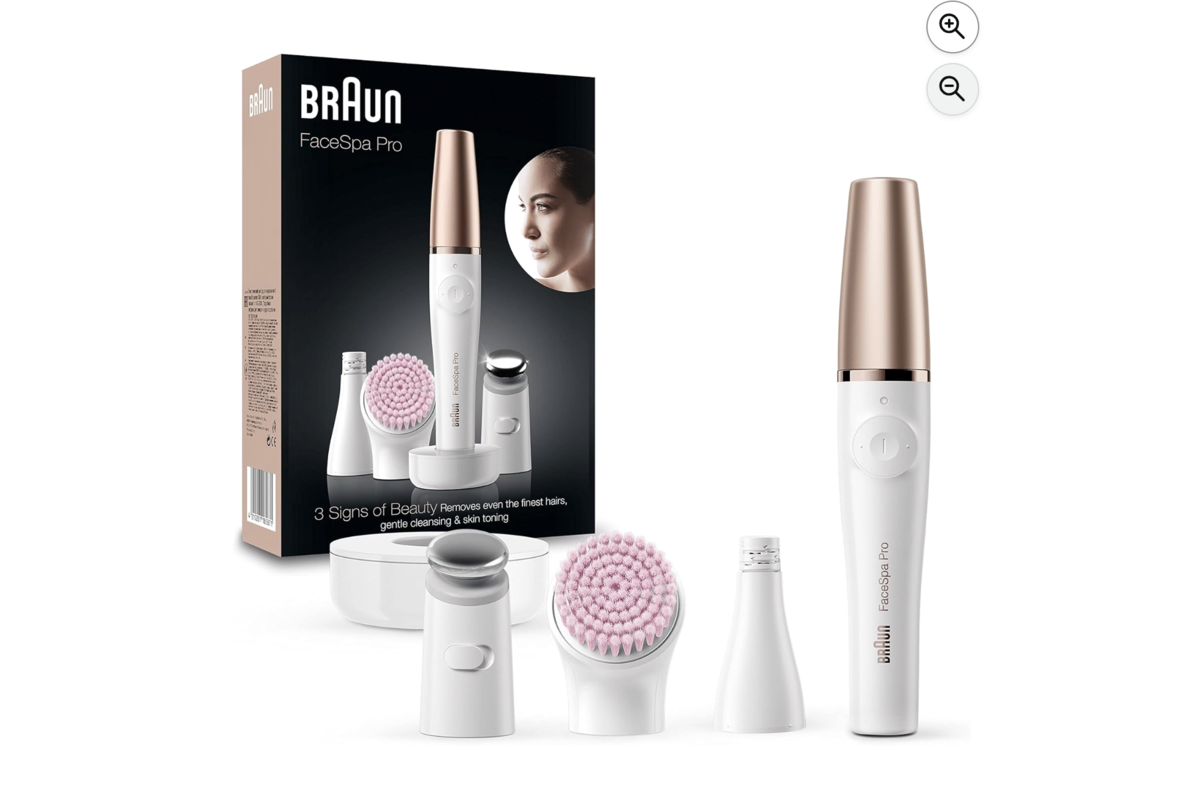 Braun FaceSpa Pro SE921 épilateur visage blanc bronze avec brosse nettoyante et tête raffermissante