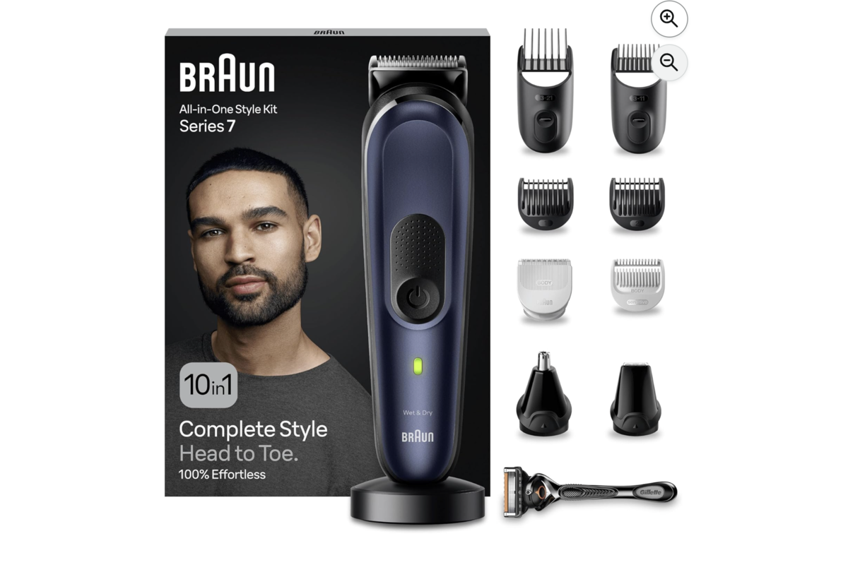Braun All-in-One Style Kit Series 7 MGK7410 noir avec accessoires sabots et rasoir Gillette
