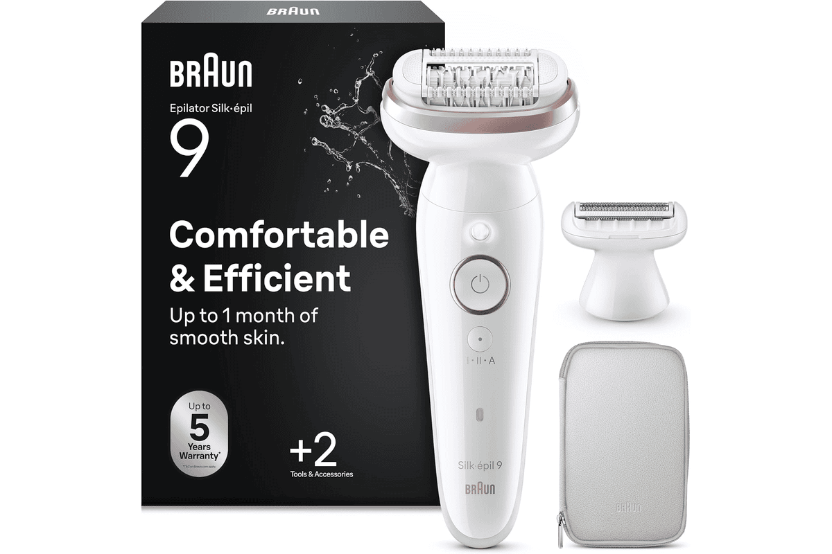 Braun Silk-épil 9 9-030 épilateur électrique femme tête pivotante tête rasoir sabot tondeuse rouleaux de massage peau douce longue durée blanc rose à 99,99 euros sur Amazon