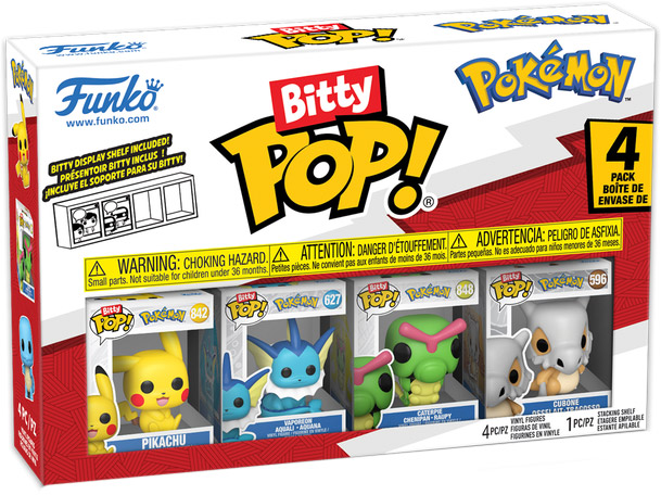 Pack de quatre figurines Funko Bitty Pop Pokémon Pikachu, Aquali, Chenipan et Ossatueur