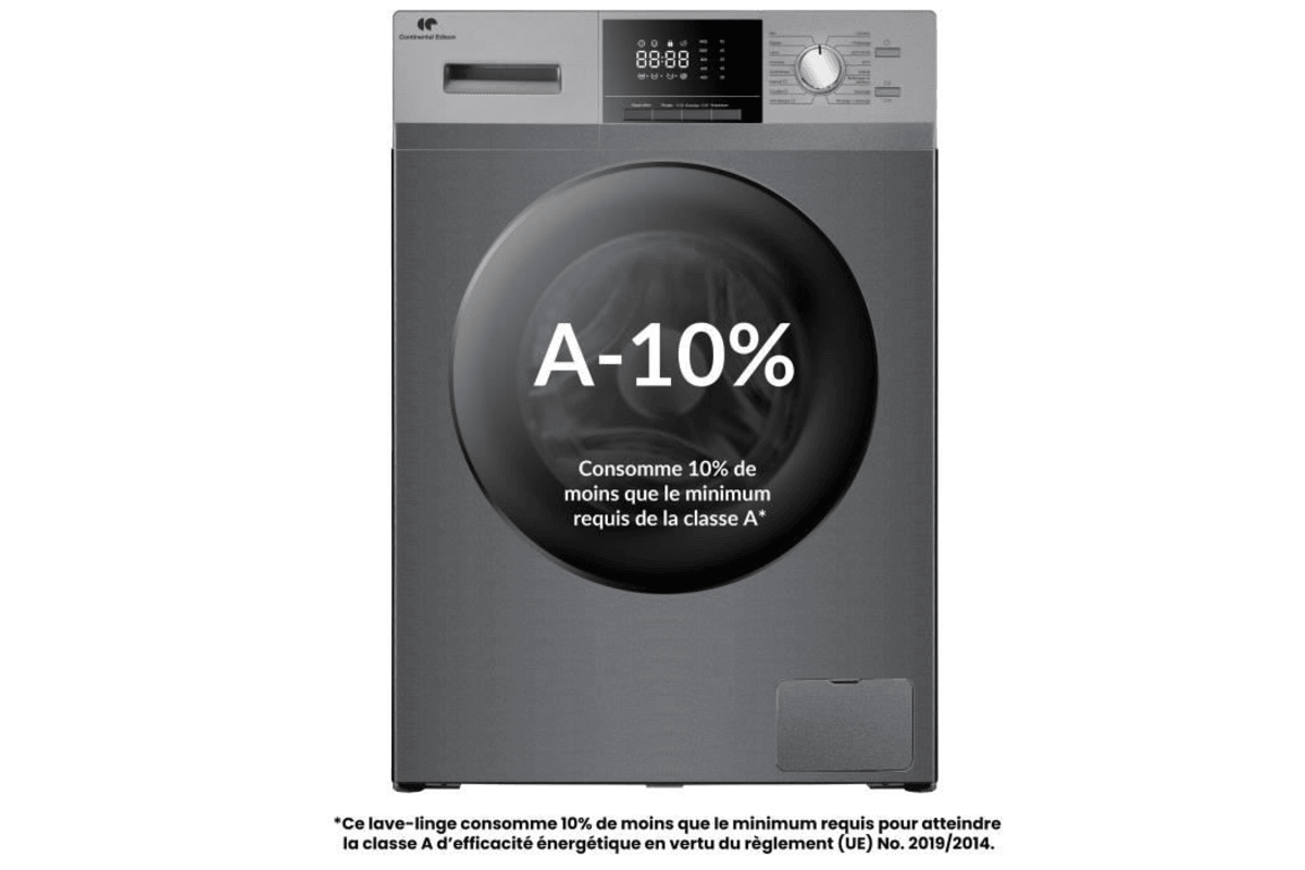 Continental Edison CELL10140S3 — Lave-linge hublot 10 kg, moteur induction, 60 cm, 1 400 tr/min, silver Cdiscount 249,99 euros juillet 2026 bon plan