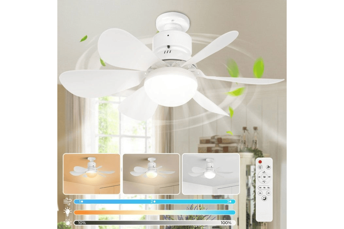 Rosnek Ventilateur plafond avec lumière 6 pales blanches, dimmable, silencieux, 3 vitesses (cuisine / chambre / salon) Cdiscount 19,55 euros juillet 2026 bon plan