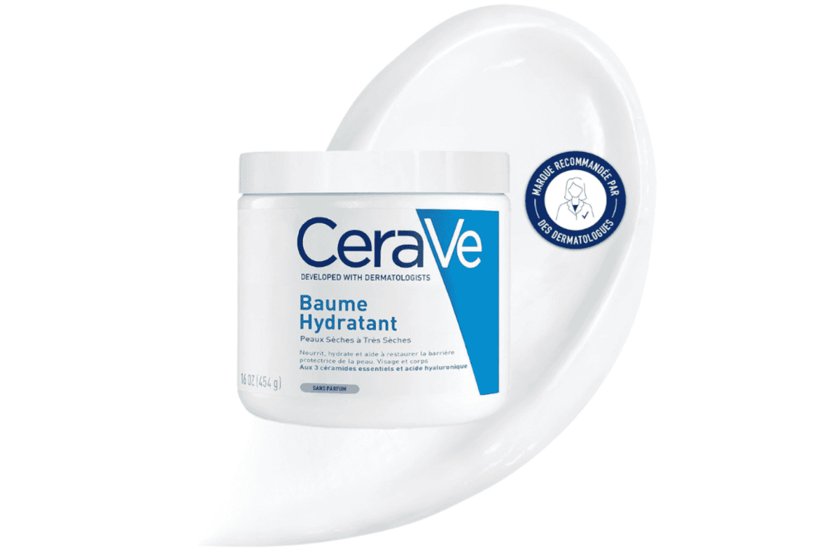 CeraVe Baume Hydratant 454 g à 13,49 € sur Amazon : pot grand format soin visage et corps Developed With Dermatologists, 3 céramides essentiels + acide hyaluronique, hydratation 48 h, sans parfum, sans paraben, peaux sèches à très sèches, recommandé par les dermatologues