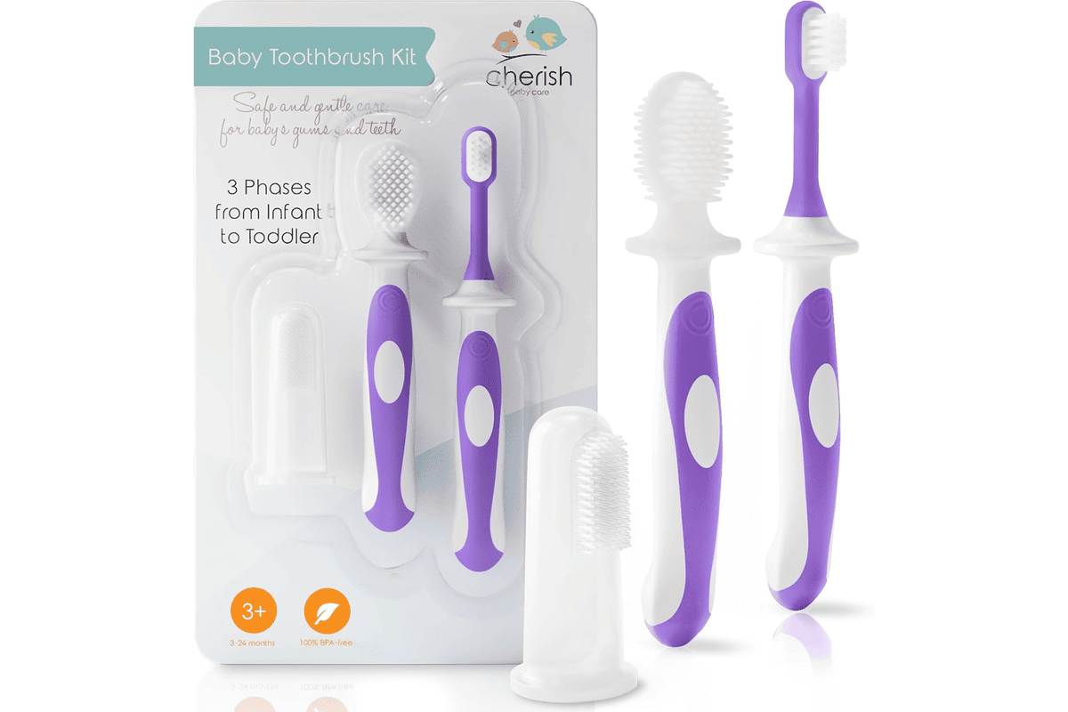 Cherish Baby Care kit brosse dents bebe 3 a 24 mois sans BPA assortiment doigtier brosse dent enfant bebe hygiene buccale