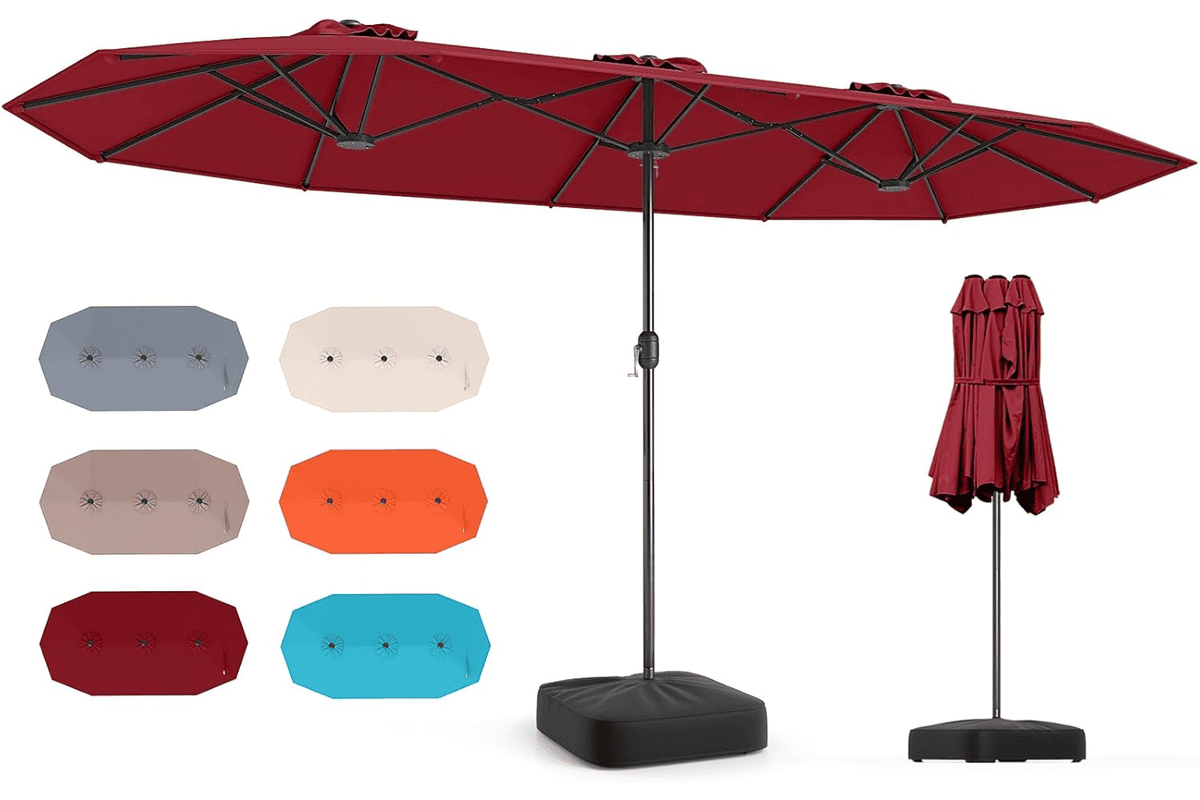 Costway grand parasol de jardin double extérieur pied 400 x 200 cm parasol double XXL manivelle 8 personnes protection solaire 109,47 € Amazon