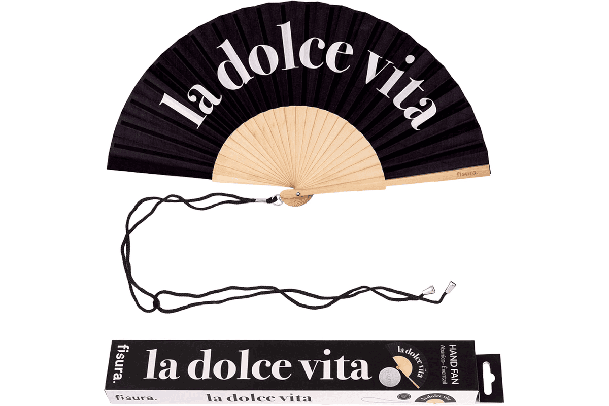 Fisura éventail en bois chic message Dolce Vita ventilateur de poche noir crochet inclus 8,99 € Amazon