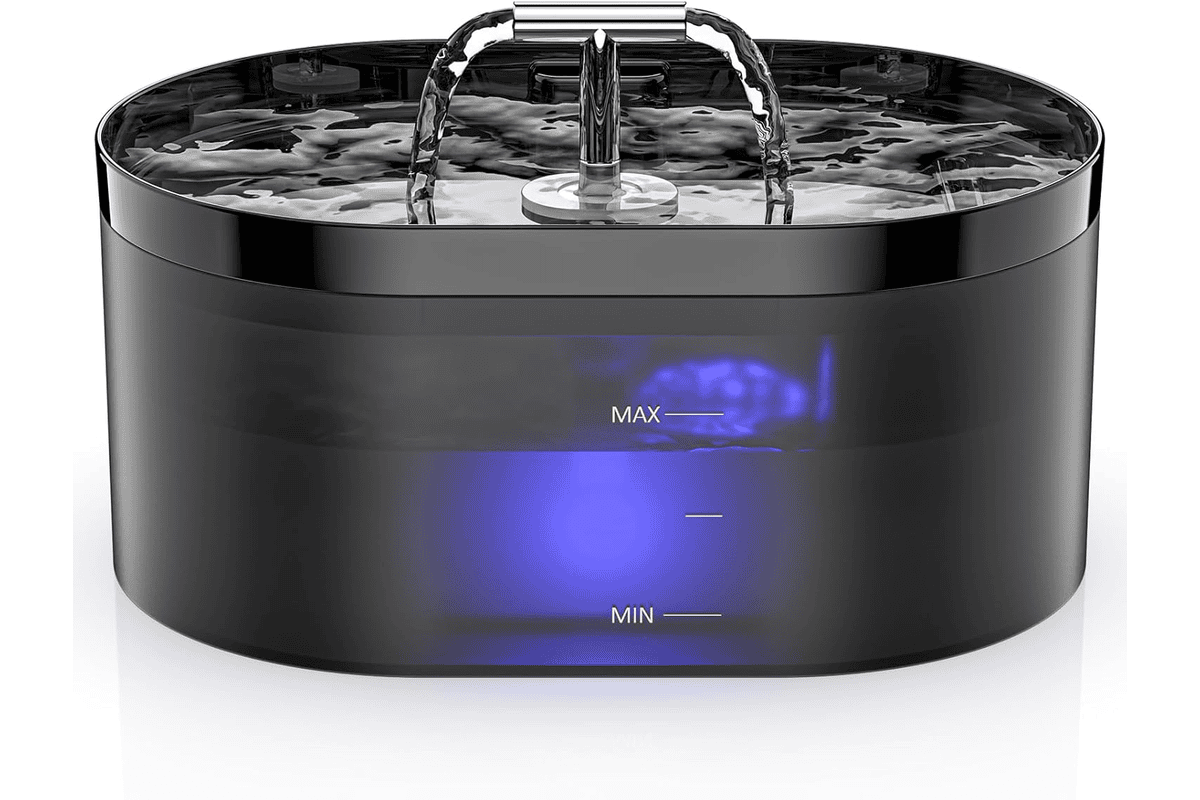 Fontaine à eau automatique chat 2,2L LED nuit pompe ultra silencieuse petit budget premier achat fontaine félin