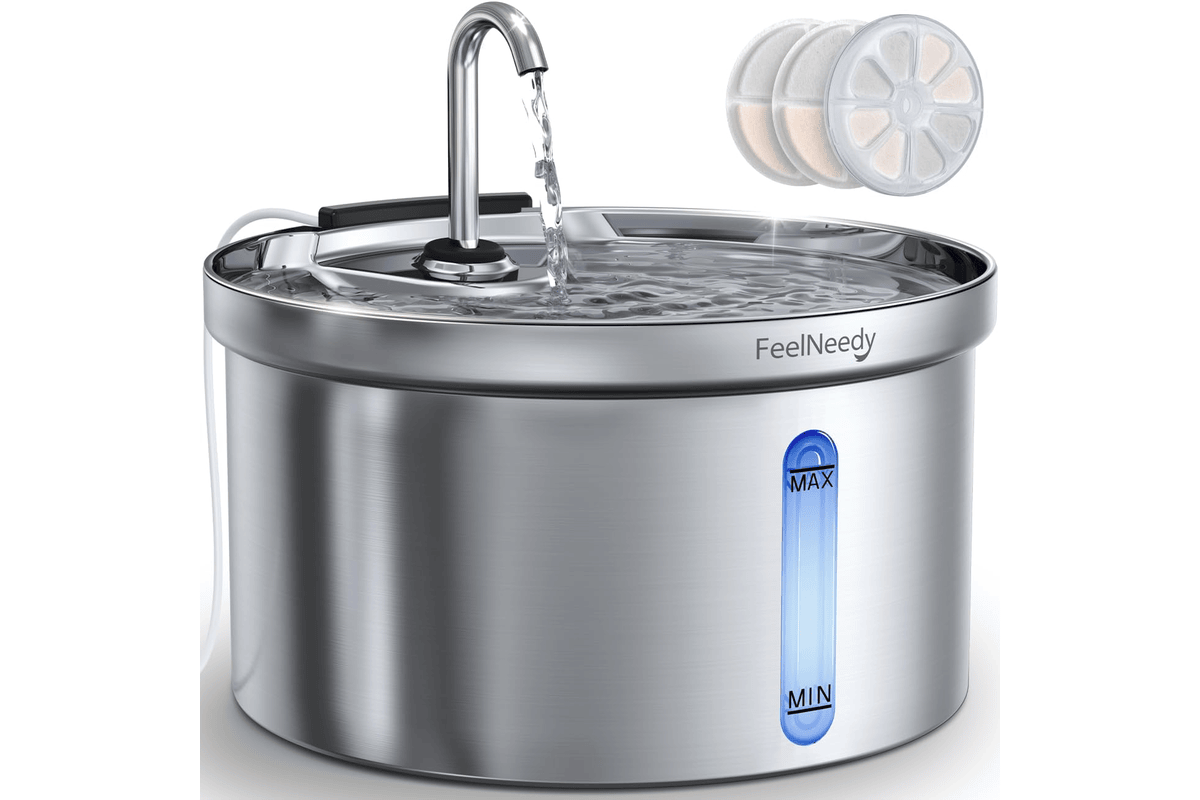 Fontaine à eau chat FeelNeedy acier inoxydable 3,5L robinet grande capacité design moderne hygiénique
