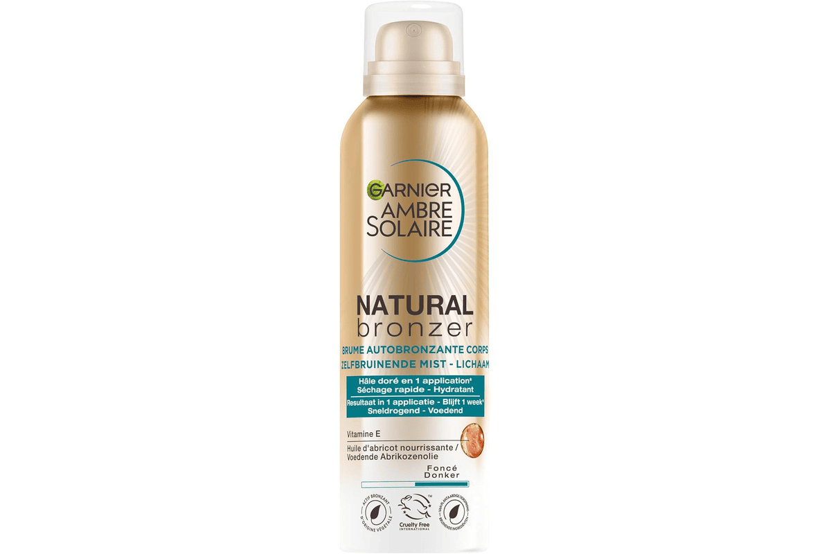 Garnier Ambre Solaire Natural Bronzer brume autobronzante 150ml huile abricot vegan cruelty free hale dore lumineux corps