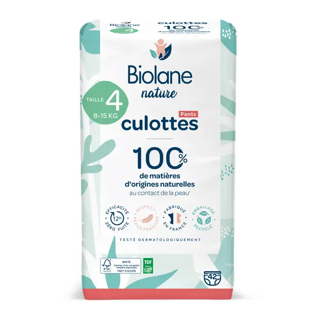 Paquet Biolane Nature de 42 couches-culottes écologiques taille 4