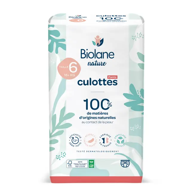 Paquet de 36 couches-culottes Biolane Nature taille 6