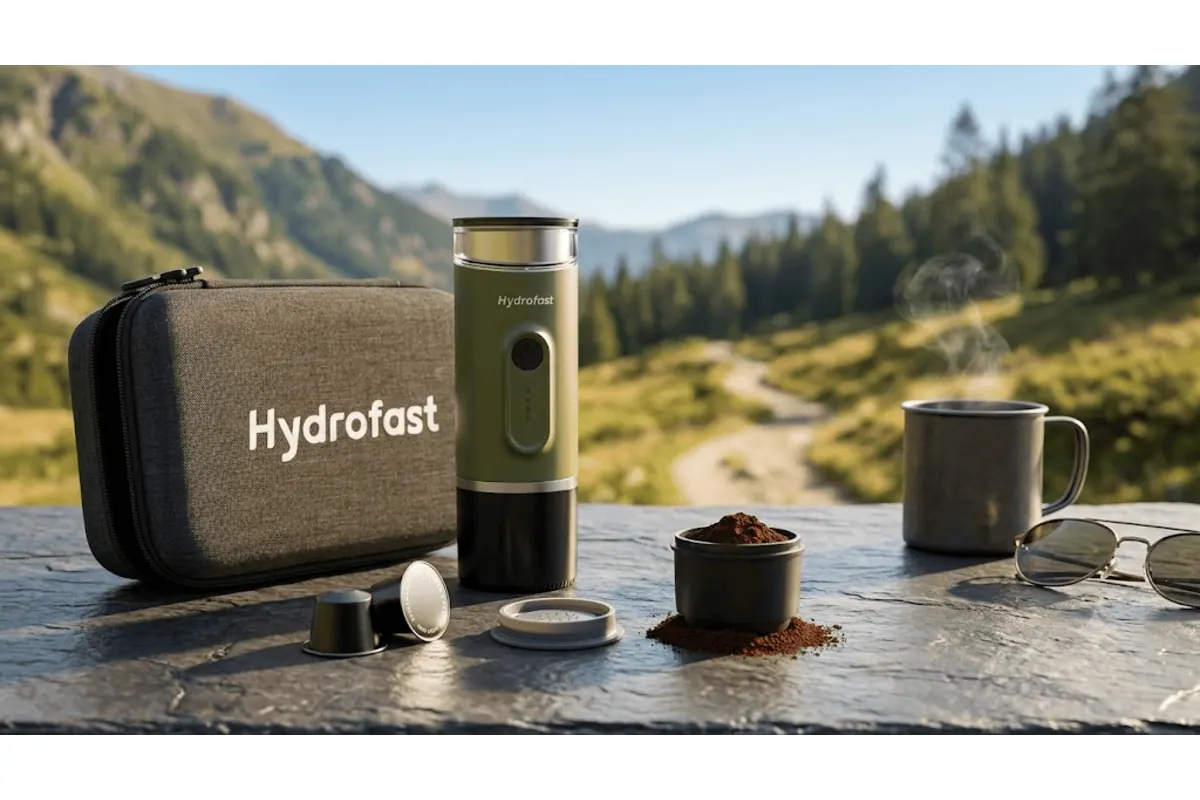 Machine à expresso portable Hydrofast PO-100 vert kaki avec ses accessoires