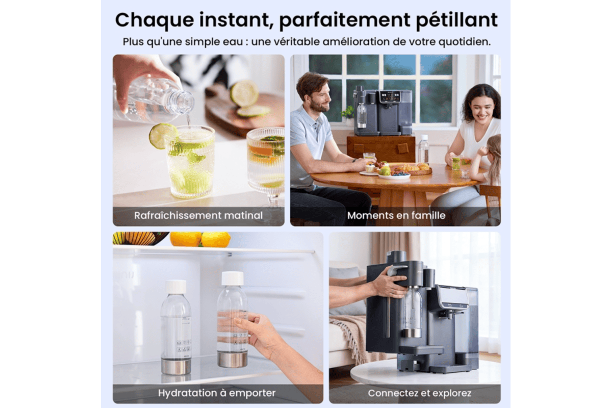JIMMY Matrix S9 AquaLink intégration Matrix M9 Pro fontaine eau station boissons pétillantes maison comptoir bar cuisine moderne
