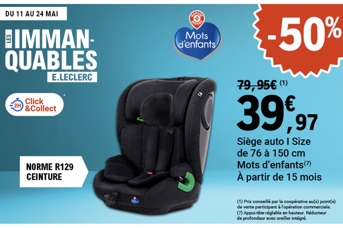 Détail siège auto i-Size 76 150 cm appui-tête réglable 12 positions homologation ONU R129