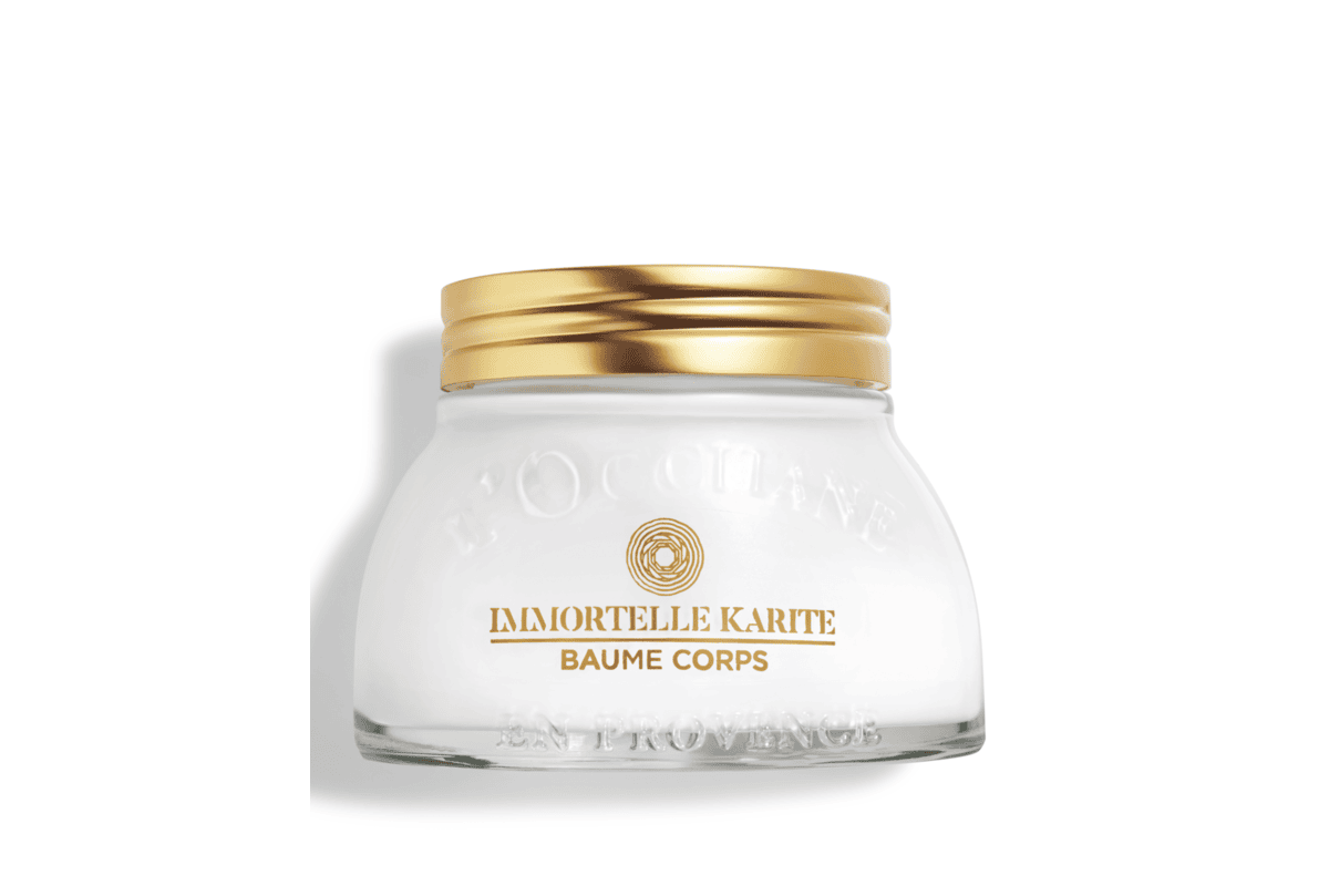 Baume Corps Immortelle-Karité L'Occitane 200 ml packaging blanc et vert Provence produit officiel promo soldes été 2026