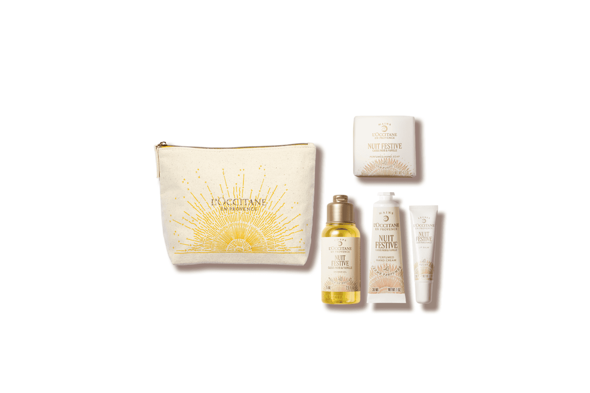 Trousse Exclusive Nuit Festive L'Occitane packaging blanc et vert Provence produit officiel promo soldes été 2026