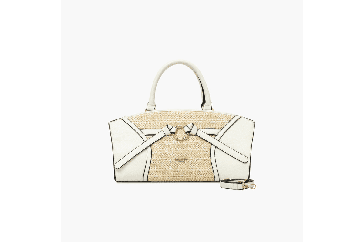 Sac shopper Steevy blanc Lollipops posé sur fond clair, format cabas moyen avec anses longues