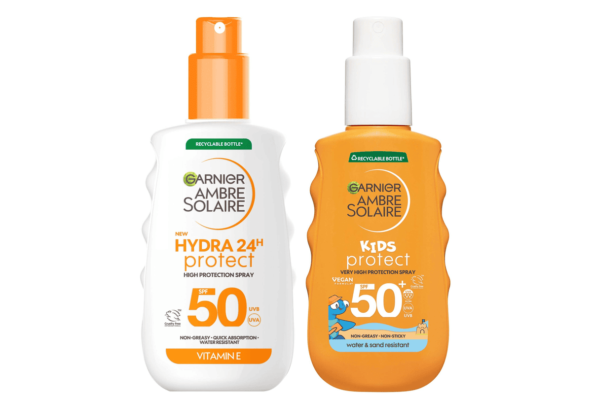 Garnier Ambre Solaire duo famille adultes enfants SPF 50+ spray 150 ml protection solaire vacances plage