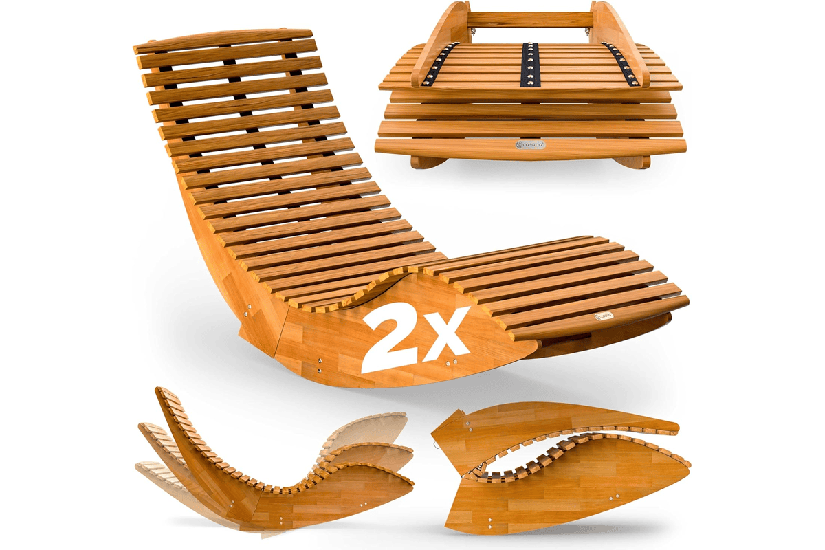 Lot 2 chaises longues bascule Casaria pliables bois acacia certifié FSC transat ergonomique bain de soleil