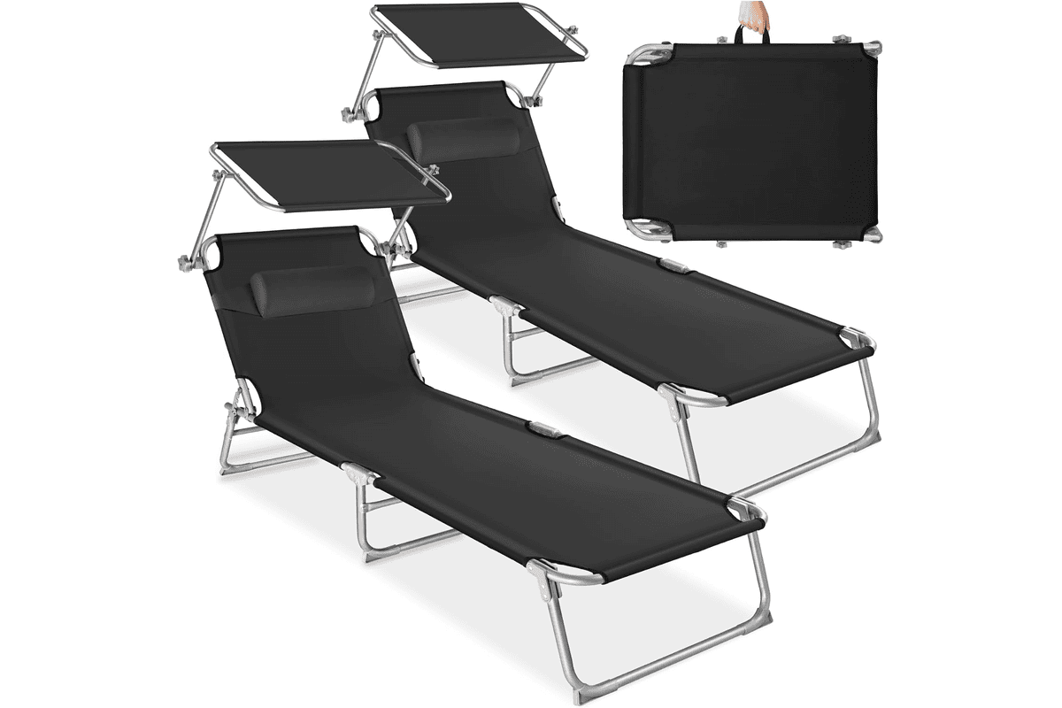 Lot 2 chaises longues Tectake pliantes bain de soleil pare-soleil appuie-tête inclinables duo jardin plage