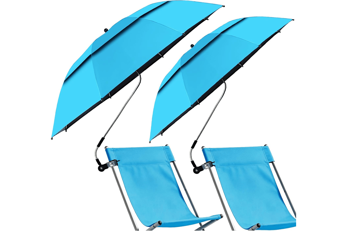 Lot 2 parasols chaise ConBlom pince universelle parapluie réglable 360 degrés transats fauteuils jardin plage pêche