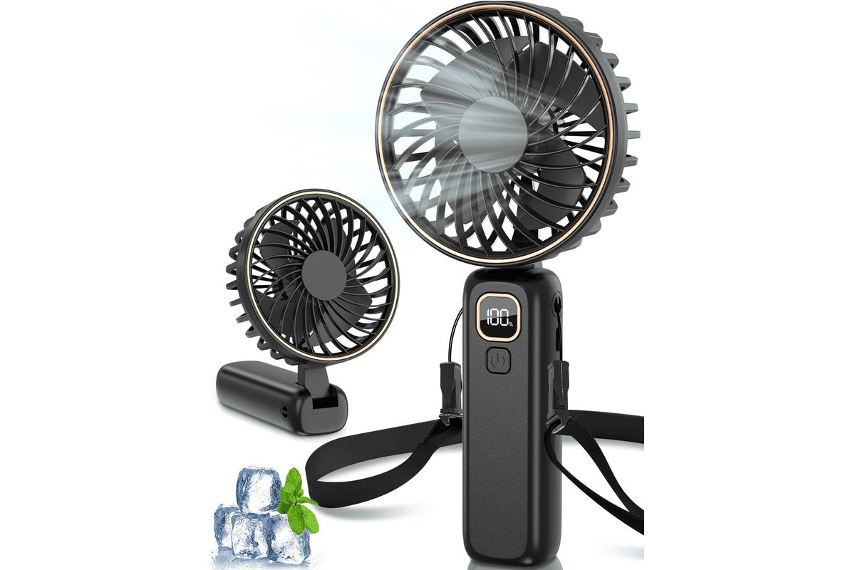 Mini ventilateur portable USB 4000 mAh longue autonomie silencieux 6 vitesses lanière 18,95 € Amazon