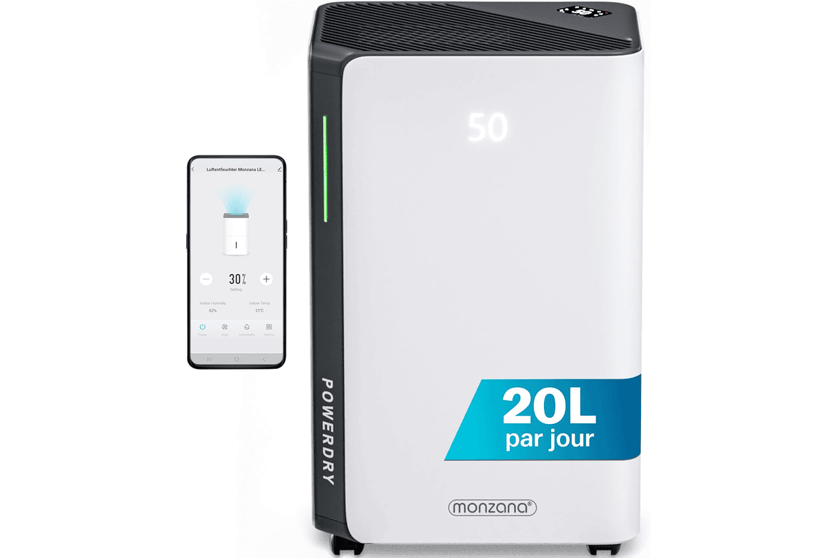 Monzana déshumidificateur d'air 20 L/jour 30 m² WiFi smart home app absorbeur humidité automatique purificateur air 137,23 € Amazon