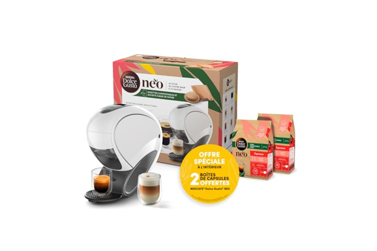 Nescafé Dolce Gusto Neo Krups machine à café connectée dosettes compostables blanc YY5499FD bon plan amazon mai 2026
