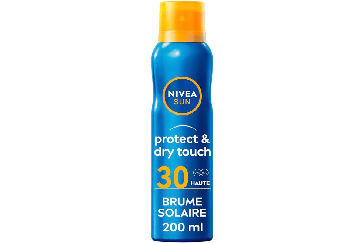 Nivea SUN brume Protect Dry Touch FPS 30 200ml glycerine 100 pourcent transparent formule non grasse rafraichissante resistante eau