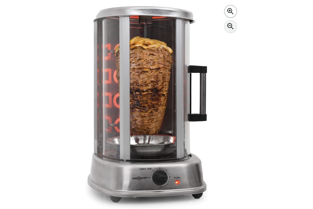 oneConcept Kebap Master rôtissoire verticale argent avec porte coulissante machine à kebab