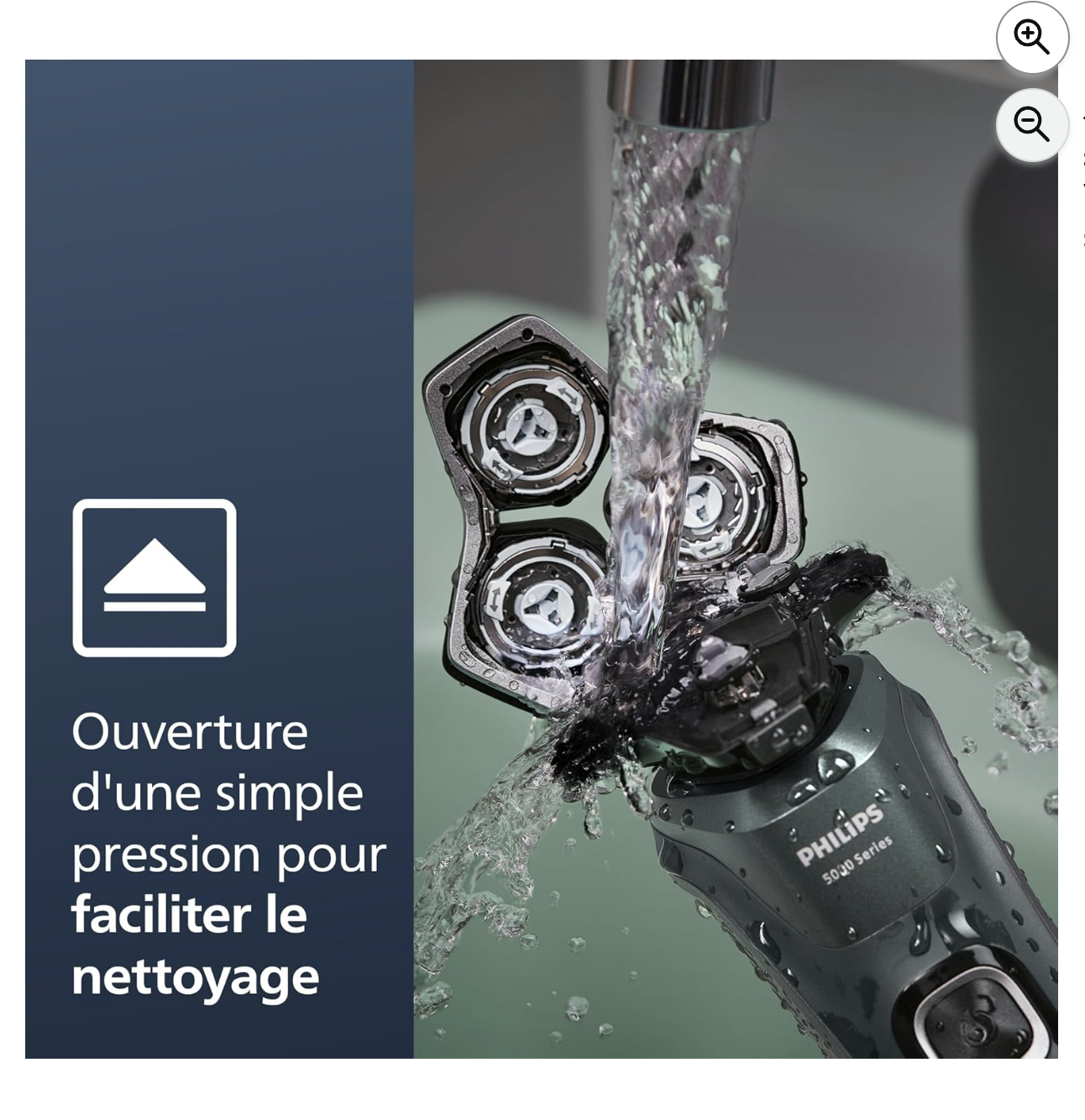 Détail du rasoir Philips Series 5000 avec accessoires