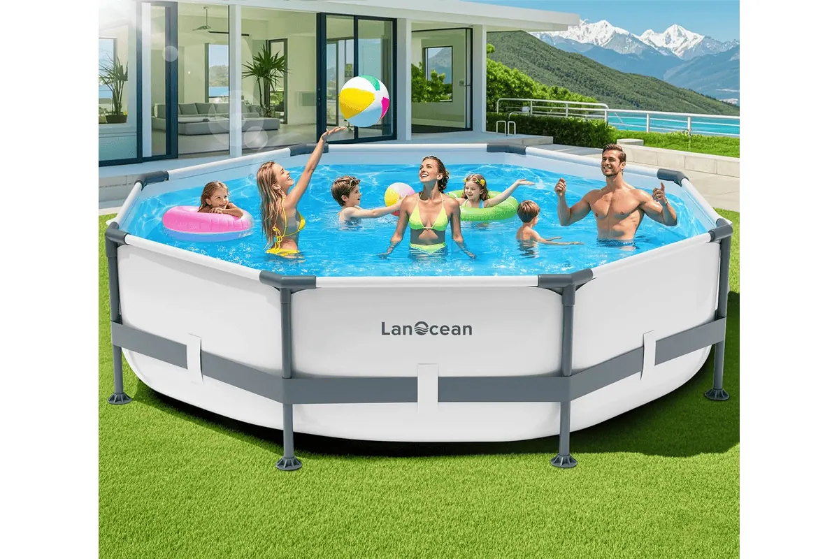 Piscine tubulaire ronde LanOcean hors sol 300x300x76 cm matériau anti-corrosion 4200L jardin familial